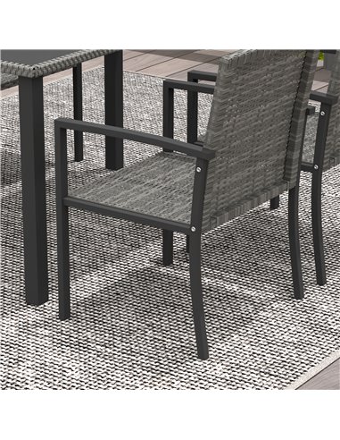 Outsunny Outdoor Dining Set 5 Pieces Patio Conservatory with Tempered Glass Tabletop,4 Dining Chairs - Grey 861-094V00GY