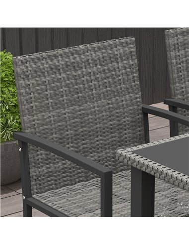 Outsunny Outdoor Dining Set 5 Pieces Patio Conservatory with Tempered Glass Tabletop,4 Dining Chairs - Grey 861-094V00GY