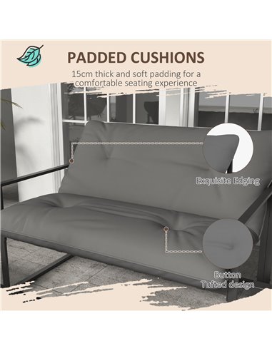 Outsunny 4 Piece Garden Sofa Set 2 Single Armchair, Loveseat and Coffee Table Set Steel Frame Patio Furniture with Thick Cushion
