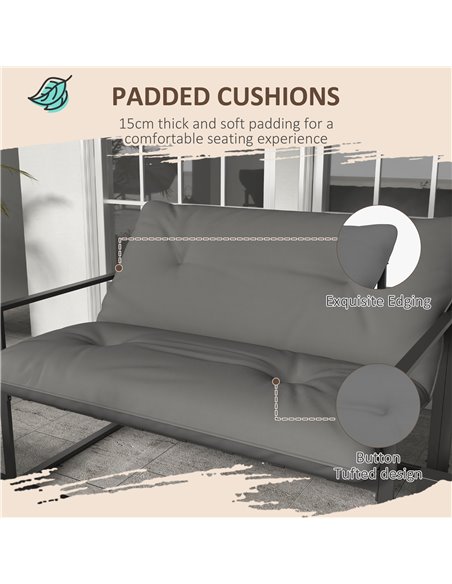 Outsunny 4 Piece Garden Sofa Set 2 Single Armchair, Loveseat and Coffee Table Set Steel Frame Patio Furniture with Thick Cushion - pic 46096 | FastDaddyshop