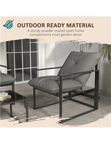 Outsunny 4 Piece Garden Sofa Set 2 Single Armchair, Loveseat and Coffee Table Set Steel Frame Patio Furniture with Thick Cushion