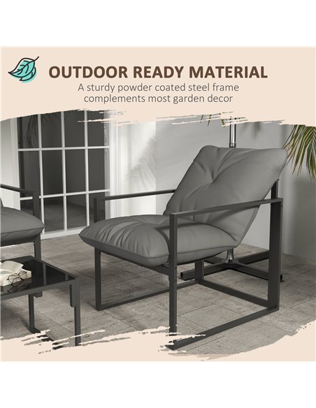Outsunny 4 Piece Garden Sofa Set 2 Single Armchair, Loveseat and Coffee Table Set Steel Frame Patio Furniture with Thick Cushion - pic 46098 | FastDaddyshop