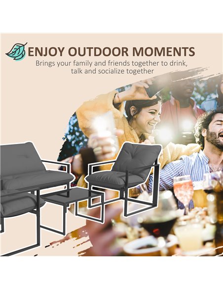 Outsunny 4 Piece Garden Sofa Set 2 Single Armchair, Loveseat and Coffee Table Set Steel Frame Patio Furniture with Thick Cushion - pic 46099 | FastDaddyshop