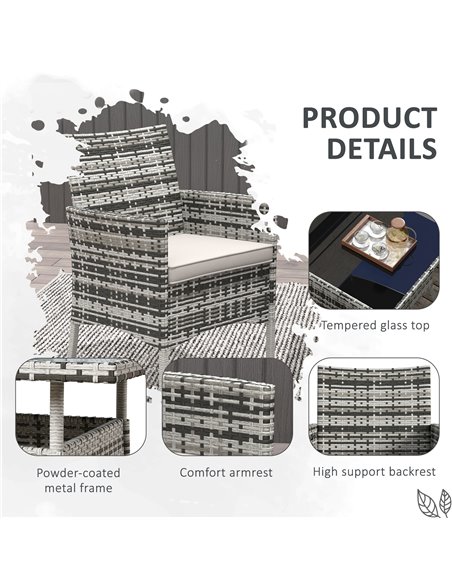 Outsunny Outdoor Dining Set 5 Pieces Patio Conservatory with Tempered Glass Tabletop, 4 Dining Armchairs - Grey 861-079V00GG - pic 46107 | FastDaddyshop