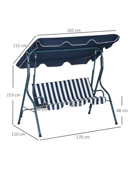 Outsunny 3 Seater Outdoor Garden Swing Seat Chair, Blue Stripes 84A-118V01BU - pic 46113 | FastDaddyshop