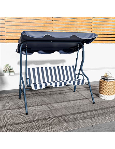 Outsunny 3 Seater Garden Swing Seat Chair Outdoor Bench with Adjustable Canopy and Metal Frame, Blue Stripes 84A-118V01BU - pic 46117 | FastDaddyshop