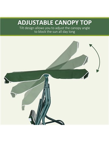 Outsunny 3 Seater Garden Swing Seat Chair Outdoor Bench with Adjustable Canopy and Metal Frame, Green Stripes 84A-118V01GN