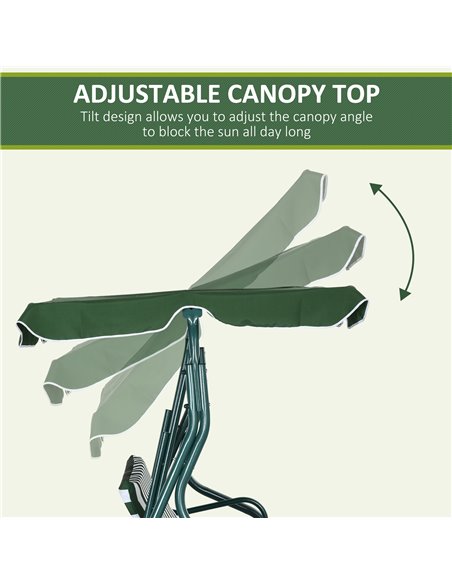 Outsunny 3 Seater Garden Swing Seat Chair Outdoor Bench with Adjustable Canopy and Metal Frame, Green Stripes 84A-118V01GN - pic 46123 | FastDaddyshop