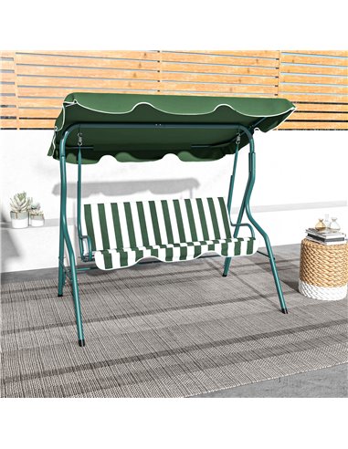 Outsunny 3 Seater Garden Swing Seat Chair Outdoor Bench with Adjustable Canopy and Metal Frame, Green Stripes 84A-118V01GN