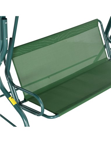 Outsunny 3 Seater Garden Swing Seat Chair Outdoor Bench with Adjustable Canopy and Metal Frame, Green Stripes 84A-118V01GN