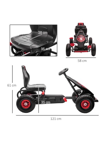 HOMCOM Children Pedal Go Kart, Racing Go Cart with Adjustable Seat, Inflatable Tyres, Shock Absorb, Handbrake, for Boys and Girl