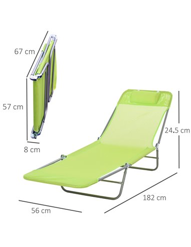 Outsunny Sun Bed Chair Garden Lounger Recliner Adjustable Back Relaxer Chair Furniture Green 01-0335