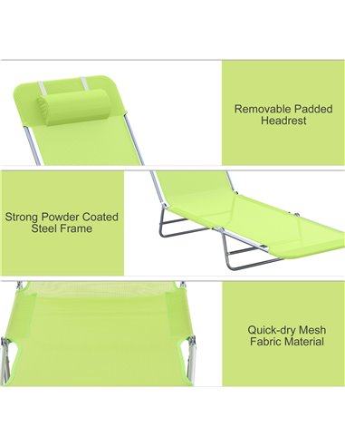 Outsunny Sun Bed Chair Garden Lounger Recliner Adjustable Back Relaxer Chair Furniture Green 01-0335