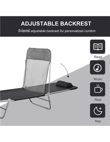 Outsunny Sun Bed Chair Garden Lounger Outdoor Patio Chaise Portable Recliner Adjustable Back Relaxer Chair Furniture Light Black - pic 46159 | FastDaddyshop