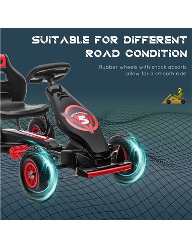 HOMCOM Children Pedal Go Kart, Racing Go Cart with Adjustable Seat, Inflatable Tyres, Shock Absorb, Handbrake, for Boys and Girl