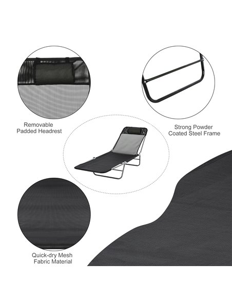 Outsunny Sun Bed Chair Garden Lounger Outdoor Patio Chaise Portable Recliner Adjustable Back Relaxer Chair Furniture Light Black - pic 46162 | FastDaddyshop
