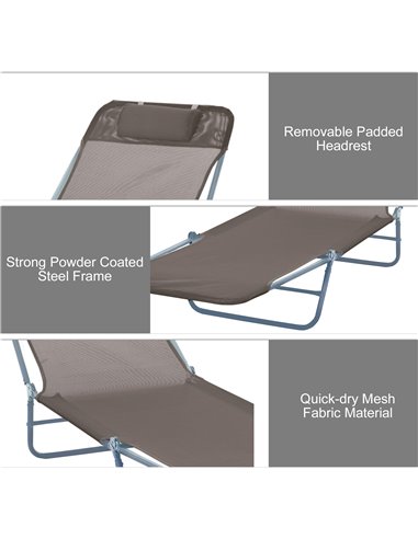 Outsunny Sun Bed Chair Garden Lounger Recliner Adjustable Back Relaxer Chair Furniture - Coffee 01-0337