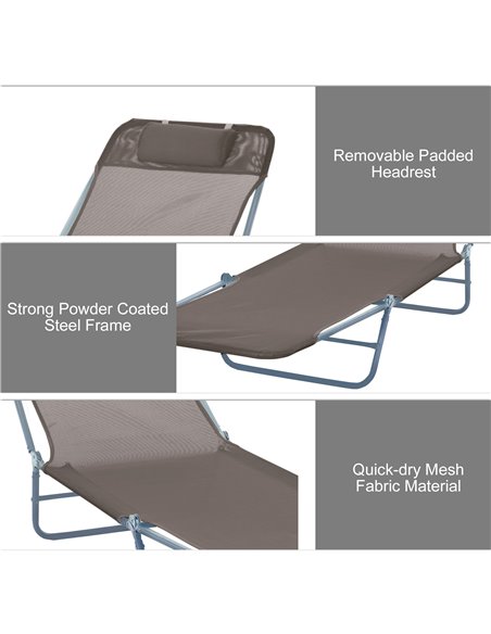 Outsunny Sun Bed Chair Garden Lounger Recliner Adjustable Back Relaxer Chair Furniture - Coffee 01-0337 - pic 46169 | FastDaddyshop