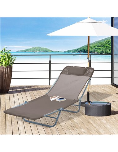 Outsunny Sun Bed Chair Garden Lounger Recliner Adjustable Back Relaxer Chair Furniture - Coffee 01-0337