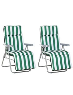 Outsunny Set of 2 Garden Outdoor Sun Recliners Loungers, Green-White 01-0710