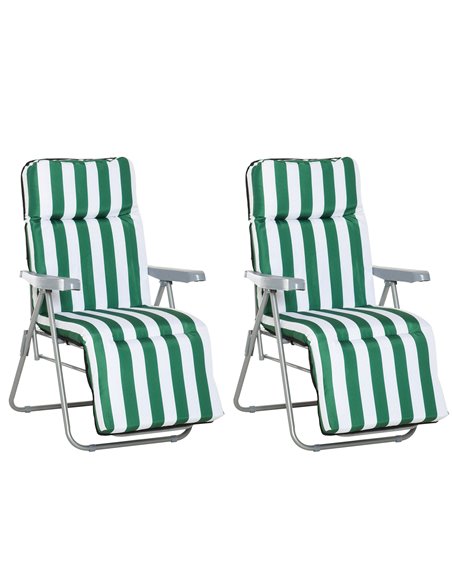 Outsunny Set of 2 Garden Outdoor Sun Recliners Loungers, Green-White 01-0710 - pic 46174 | FastDaddyshop