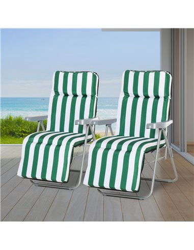 Outsunny Set of 2 Garden Outdoor Sun Recliners Loungers, Green-White 01-0710