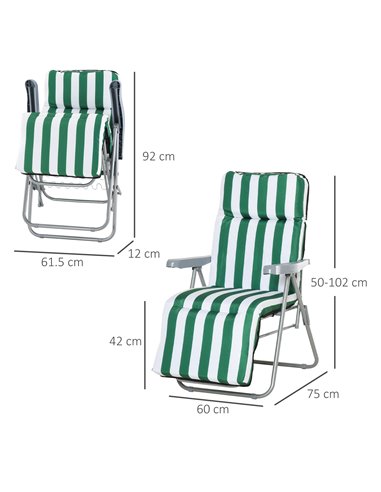 Outsunny Set of 2 Garden Outdoor Sun Recliners Loungers, Green-White 01-0710