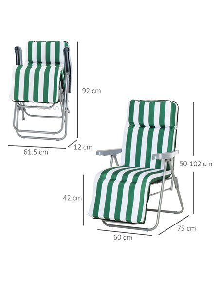 Outsunny Set of 2 Garden Outdoor Sun Recliners Loungers, Green-White 01-0710 - pic 46176 | FastDaddyshop