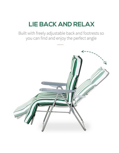 Outsunny Set of 2 Garden Patio Outdoor Sun Recliners Loungers Folding Foldable Multi Position Relaxers Chairs with Cushions Fire