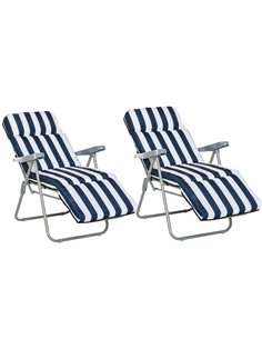 Outsunny Set of 2 Garden Outdoor Sun Recliners Loungers, Blue - White 01-0712