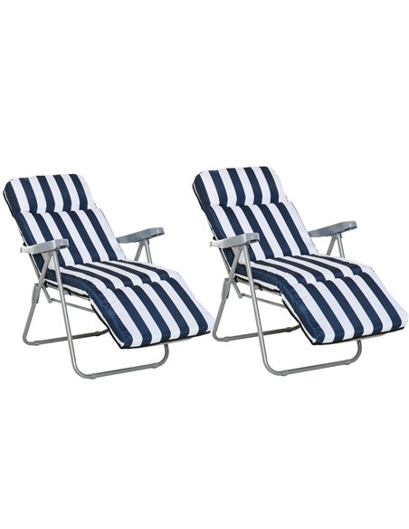 Outsunny Set of 2 Garden Outdoor Sun Recliners Loungers, Blue - White 01-0712 - pic 46183 | FastDaddyshop
