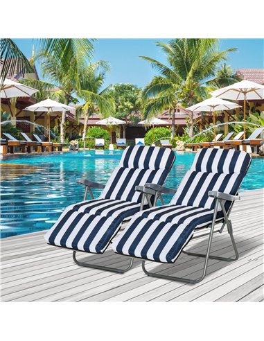 Outsunny Set of 2 Garden Outdoor Sun Recliners Loungers, Blue - White 01-0712