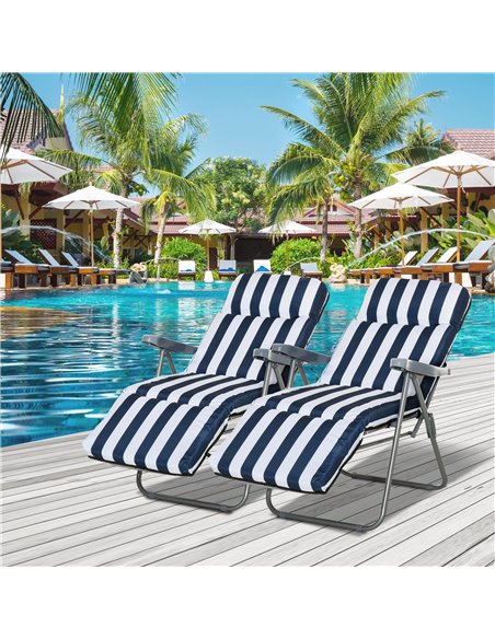 Outsunny Set of 2 Garden Outdoor Sun Recliners Loungers, Blue - White 01-0712 - pic 46184 | FastDaddyshop