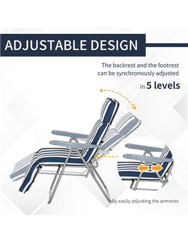 Outsunny Set of 2 Garden Patio Outdoor Sun Recliners Loungers Folding Foldable Multi Position Relaxers Chairs with Cushions Fire