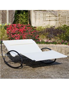 Outsunny Texteline Double Lounger With Pillow - Beige 84A-027 2