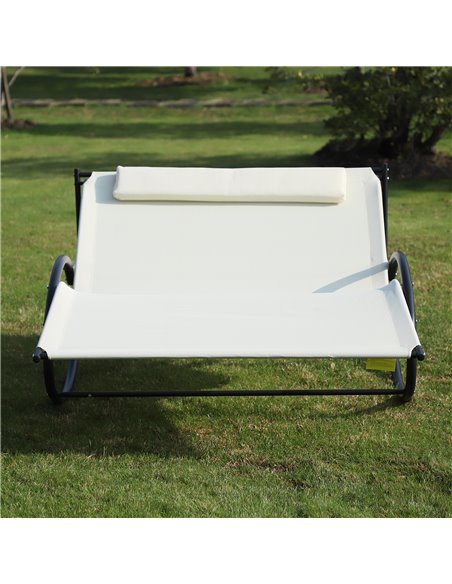Outsunny Texteline Double Lounger W/Pillow-Beige 84A-027 - pic 46216 | FastDaddyshop