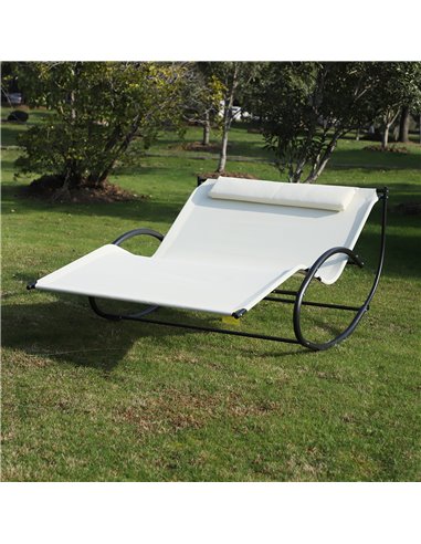 Outsunny Texteline Double Lounger W/Pillow-Beige 84A-027