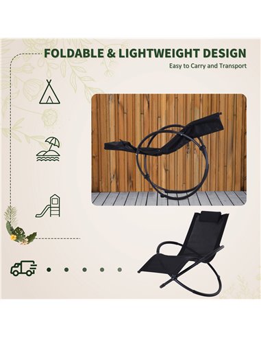 Outsunny Outdoor Orbital Lounger Zero Gravity Patio Chaise Foldable Rocking Chair w/ Pillow Black 84A-079BK