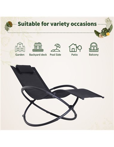 Outsunny Outdoor Orbital Lounger Zero Gravity Patio Chaise Foldable Rocking Chair w/ Pillow Black 84A-079BK