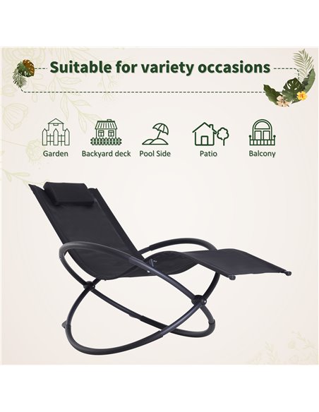 Outsunny Outdoor Orbital Lounger Zero Gravity Patio Chaise Foldable Rocking Chair w/ Pillow Black 84A-079BK - pic 46225 | FastDaddyshop