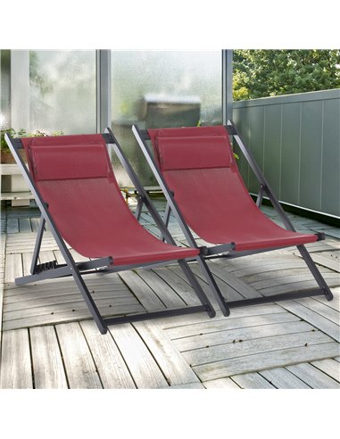 Outsunny Set of 2 Folding Garden Beach Deck Chairs, Red 84B-342V70WR