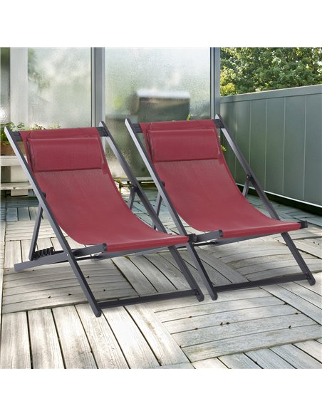 Outsunny Set of 2 Folding Garden Beach Deck Chairs, Red 84B-342V70WR - pic 46238 | FastDaddyshop
