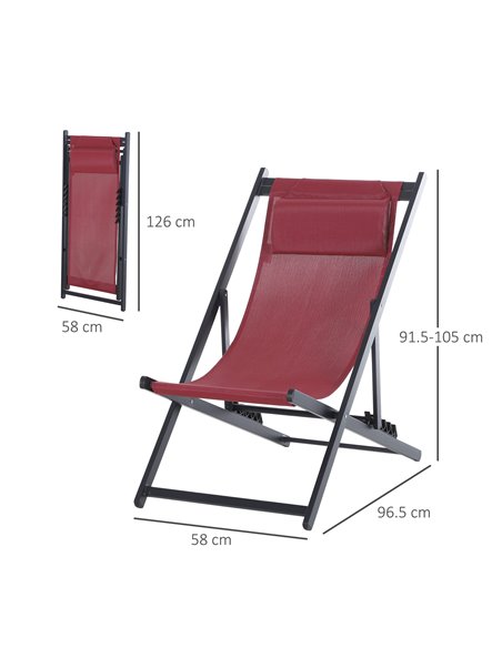 Outsunny Set of 2 Folding Garden Beach Deck Chairs, Red 84B-342V70WR - pic 46239 | FastDaddyshop