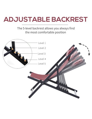 Outsunny Set of 2 Folding Garden Beach Deck Chairs, Red 84B-342V70WR