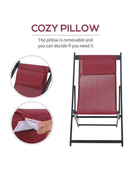 Outsunny Set of 2 Folding Garden Beach Deck Chairs Deckchairs Seaside Folding Garden Patio Lounger, Red 84B-342V70WR - pic 46241 | FastDaddyshop