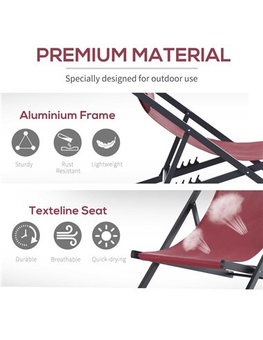 Outsunny Set of 2 Folding Garden Beach Deck Chairs Deckchairs Seaside Folding Garden Patio Lounger, Red 84B-342V70WR