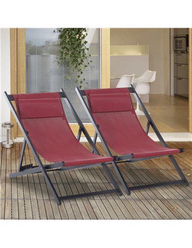 Outsunny Set of 2 Folding Garden Beach Deck Chairs Deckchairs Seaside Folding Garden Patio Lounger, Red 84B-342V70WR