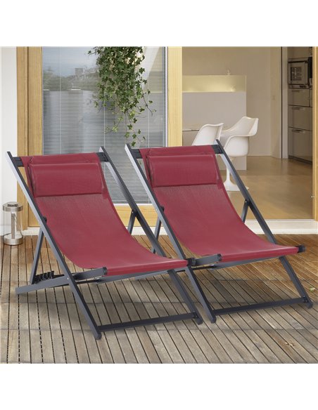 Outsunny Set of 2 Folding Garden Beach Deck Chairs Deckchairs Seaside Folding Garden Patio Lounger, Red 84B-342V70WR - pic 46245 | FastDaddyshop