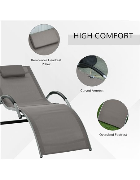 Outsunny Ergonomic Lounger Chair Portable Armchair with Removable Headrest Pillow for Garden Patio Outside All Aluminium Frame K - pic 46249 | FastDaddyshop