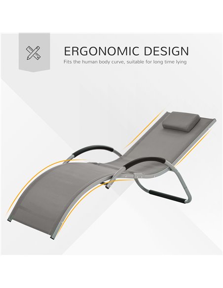 Outsunny Ergonomic Lounger Chair Portable Armchair with Removable Headrest Pillow for Garden Patio Outside All Aluminium Frame K - pic 46251 | FastDaddyshop